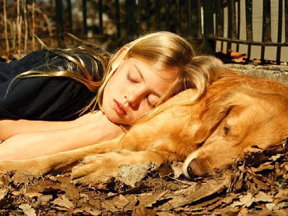 Покажите красивую картинку девушка с собакой..