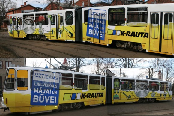 покажите пожалуйста рекламу на общественном транспорте в Риге?
