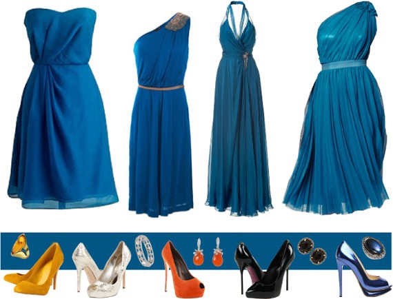 Покажите синее, короткое, красивое, атласное платье?