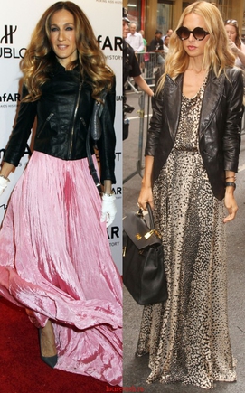 Покажите красивое сочетание женской облегающей кожаной куртки с строгой юбкой или платьем? 