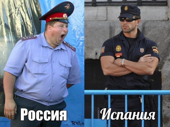 Поможете найти фото, там где тип сравнение полиции Испании и России, только там где девушки?