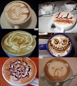 Покажите красивый рисунок на  пене кофе,латте,капуччино?