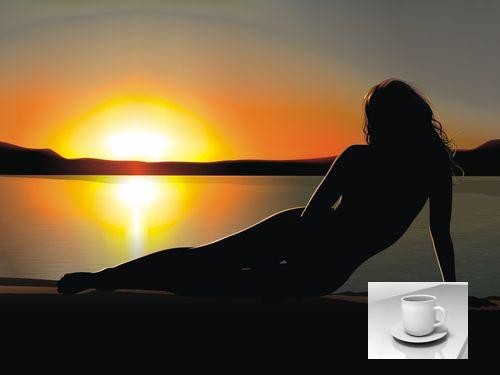 Покажите утро,девушку кофе и восходящее солнце?
